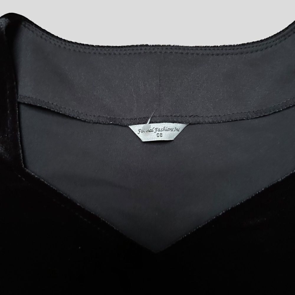Vintage Full Length Black Dress with Velvet Top - Picture 4 of 8
